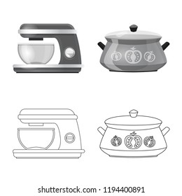 Vector design of kitchen and cook sign. Set of kitchen and appliance vector icon for stock.