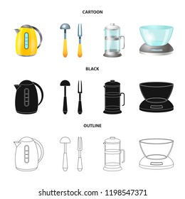 Vector design of kitchen and cook sign. Set of kitchen and appliance stock symbol for web.