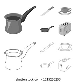 Vector design of kitchen and cook sign. Set of kitchen and appliance stock symbol for web.