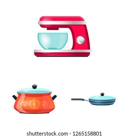Vector design of kitchen and cook sign. Set of kitchen and appliance stock symbol for web.