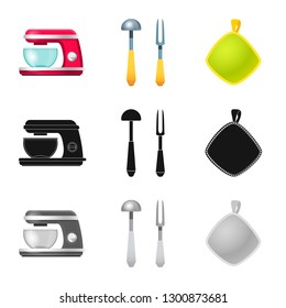 Vector design of kitchen and cook sign. Collection of kitchen and appliance stock symbol for web.