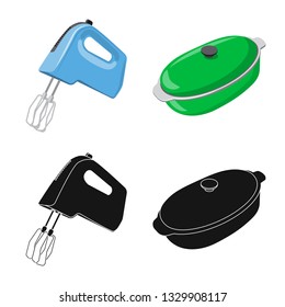 Vector design of kitchen and cook sign. Collection of kitchen and appliance stock symbol for web.