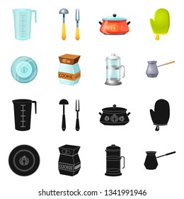 Vector design of kitchen and cook sign. Set of kitchen and appliance stock symbol for web.