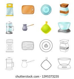 Vector design of kitchen and cook sign. Set of kitchen and appliance stock vector illustration.