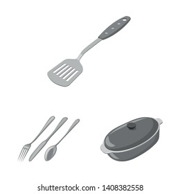 Vector design of kitchen and cook sign. Collection of kitchen and appliance stock symbol for web.
