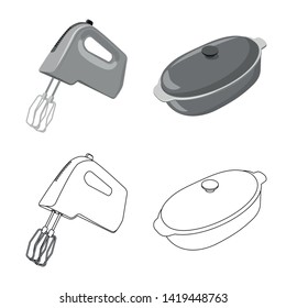 Vector design of kitchen and cook sign. Set of kitchen and appliance vector icon for stock.