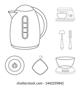 Vector design of kitchen and cook sign. Set of kitchen and appliance vector icon for stock.
