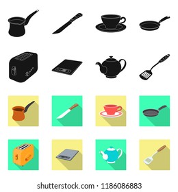 Vector design of kitchen and cook symbol. Collection of kitchen and appliance stock symbol for web.