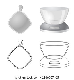 Vector design of kitchen and cook symbol. Set of kitchen and appliance stock vector illustration.