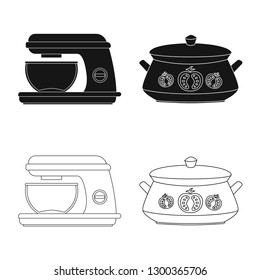 Vector design of kitchen and cook symbol. Collection of kitchen and appliance stock symbol for web.