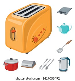 Vector design of kitchen and cook symbol. Collection of kitchen and appliance stock symbol for web.