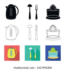 Vector design of kitchen and cook symbol. Collection of kitchen and appliance stock symbol for web.