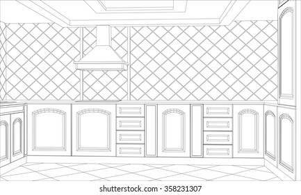 vector design kitchen in outline. Illustration created of 3d