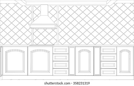vector design kitchen in outline. Illustration created of 3d