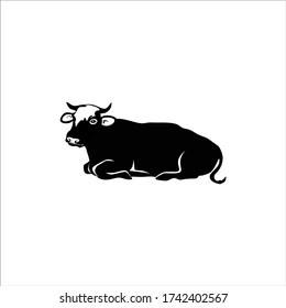 Vector design of an kneeling cow with a white background. Animal husbandry.