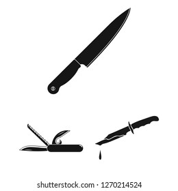Vector design of knife and cut icon. Set of knife and flat stock symbol for web.