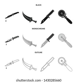 Vector design of knife and cut icon. Set of knife and flat stock symbol for web.