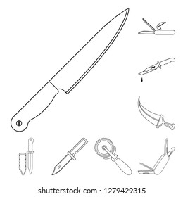 Vector design of knife and cut logo. Collection of knife and flat stock symbol for web.
