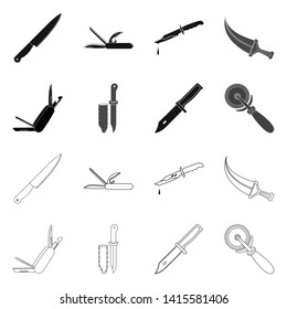Vector design of knife and cut logo. Collection of knife and flat stock symbol for web.