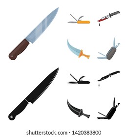 Vector design of knife and cut logo. Set of knife and flat vector icon for stock.
