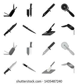 Vector design of knife and cut logo. Set of knife and flat stock vector illustration.