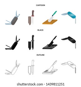 Vector design of knife and cut logo. Set of knife and flat stock symbol for web.