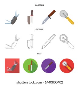 Vector design of knife and cut logo. Set of knife and flat stock symbol for web.