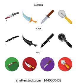 Vector design of knife and cut logo. Set of knife and flat stock symbol for web.