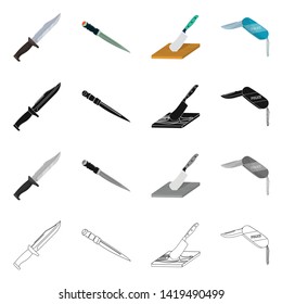 Vector design of knife and cut sign. Collection of knife and flat stock symbol for web.