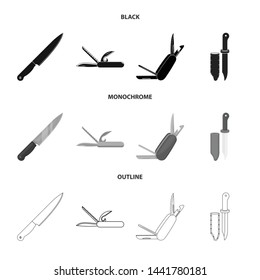 Vector design of knife and cut sign. Collection of knife and flat stock vector illustration.