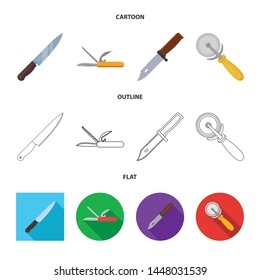 Vector design of knife and cut sign. Set of knife and flat vector icon for stock.