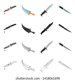 Vector design of knife and cut symbol. Collection of knife and flat stock vector illustration.