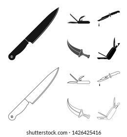 Vector design of knife and cut symbol. Set of knife and flat stock vector illustration.