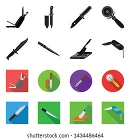 Vector design of knife and cut symbol. Collection of knife and flat vector icon for stock.