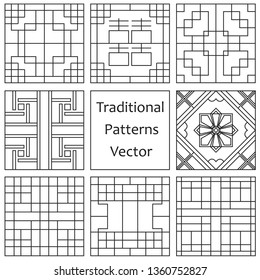 Vector design./ Korea traditional pattern set./ Asian pattern collection./ Square pattern vector illustration. 