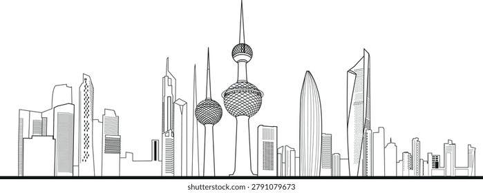Vector design of the Kuwait city Skyline in a Drawing style