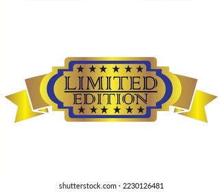 vector design of a label or tag with a shape like a belt which is yellow gold in color also blue and black with the words LIMITED EDITION and there are twelve stars divided six above six below