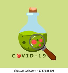 vector design of laboratory bottles with corona virus