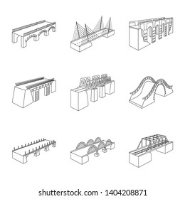Vector design of landmark and structure  sign. Collection of landmark and crossing stock symbol for web.