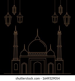 vector design of a lantern and an outline mosque with a white background