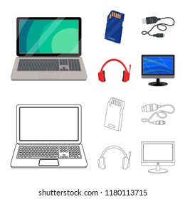 Vector design of laptop and device icon. Collection of laptop and server vector icon for stock.