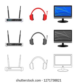 Vector design of laptop and device icon. Set of laptop and server stock symbol for web.