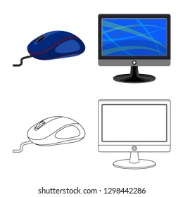 Vector design of laptop and device logo. Set of laptop and server stock vector illustration.