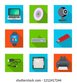 Vector design of laptop and device sign. Set of laptop and server vector icon for stock.