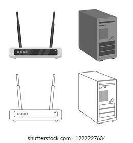 Vector design of laptop and device sign. Set of laptop and server stock vector illustration.