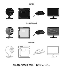 Vector design of laptop and device sign. Set of laptop and server stock vector illustration.