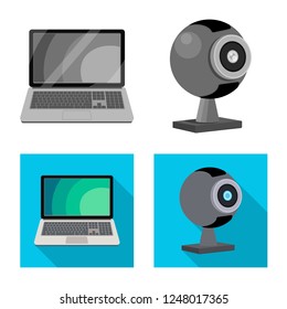 Vector design of laptop and device sign. Set of laptop and server vector icon for stock.