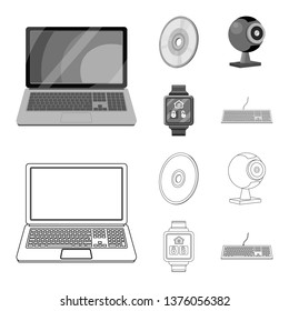 Vector design of laptop and device sign. Set of laptop and server vector icon for stock.