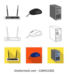 Vector design of laptop and device symbol. Collection of laptop and server vector icon for stock.