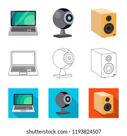 Vector design of laptop and device symbol. Collection of laptop and server stock vector illustration.